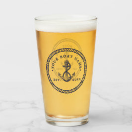 Nautical Anchor & Rope Boat Name Navy Blue & White Glas