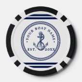 Nautical Anchor & Rope Boat Name Navy Blue & White Poker Chips (Achterkant)
