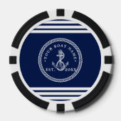 Nautical Anchor & Rope Boat Name Navy Blue & White Poker Chips (Voorkant)