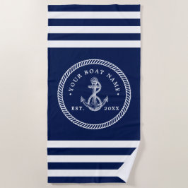 Nautical Anchor & Rope Boat Name Navy Blue & White Strandlaken