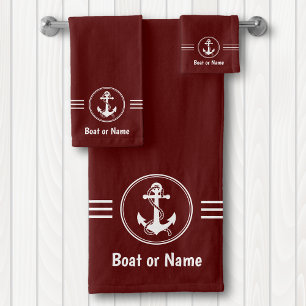 Nautical Anchor Rope Boat of Jouw naam Deep Red Bad Handdoek