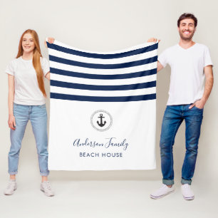 Nautical Anchor & Rope Family Beach House Fleece Deken