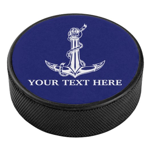 Nautical Anchor Rope Jouw tekst hier Hockey Puck (3/4)