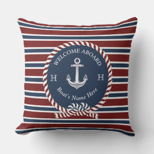 Nautical Anchor Rope Maroon Red naam Buitenkussen