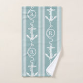 Nautical Anchor Rope Monogram Neutral Turquoise Bad Handdoek (Handdoek)