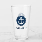 Nautical Anchor Rope Navy Blue Custom Glas (Achterkant)