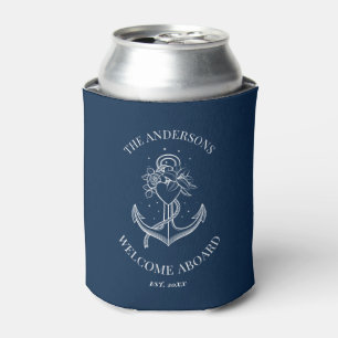Nautical Anchor Rope Navy Blue Family Name Blikjeskoeler