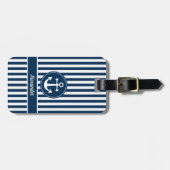 Nautical Anchor Rope Navy Blue Stripes Custom Bagagelabel (Voorkant horizontaal)