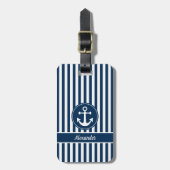 Nautical Anchor Rope Navy Blue Stripes Custom Bagagelabel (Voorkant verticaal)
