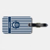 Nautical Anchor Rope Navy Blue Stripes Custom Bagagelabel (Achterkant horizontaal)