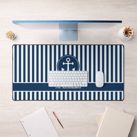 Nautical Anchor Rope Navy Blue Stripes Custom Bureaumat (Kantoor 1)