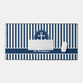 Nautical Anchor Rope Navy Blue Stripes Custom Bureaumat (Keyboard & Muis)