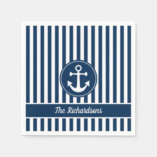 Nautical Anchor Rope Navy Blue Stripes Custom Servet (Voorkant)