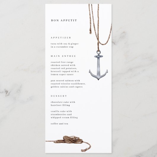 Nautical Anchor Rope Wedding Menu (Voorkant)