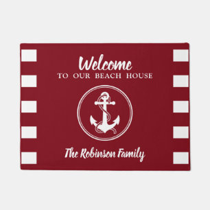 Nautical Anchor Rope Welcome Beach House Name Red Deurmat