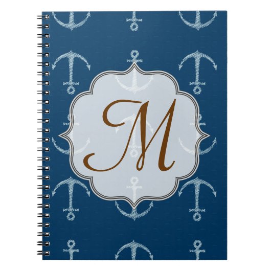 Nautical Anchor Sail Monogram Initiaal Notitieboek (Voorkant)