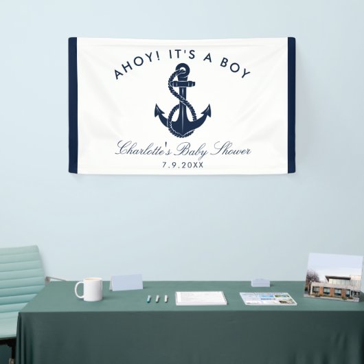 Nautical Anchor Script Baby shower Papier Spandoek (Beurs)