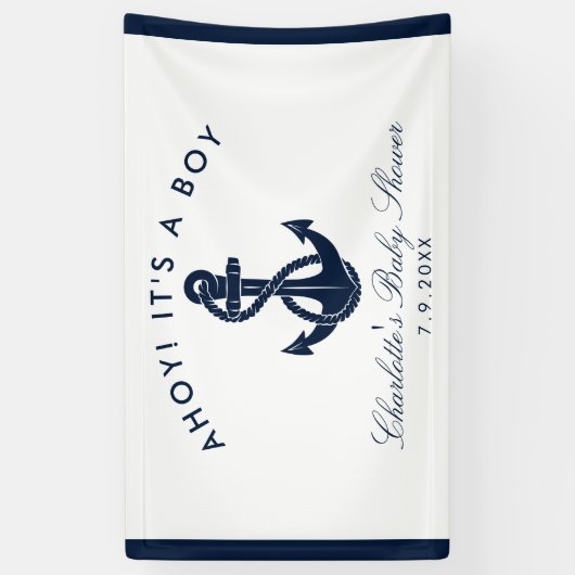 Nautical Anchor Script Baby shower Papier Spandoek (Verticaal)