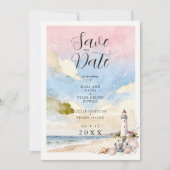 Nautical Anchor & Seashells Coastal Scene Wedding Save The Date (Voorkant)