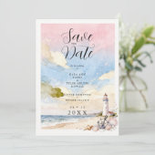 Nautical Anchor & Seashells Coastal Scene Wedding Save The Date (Staand voorkant)