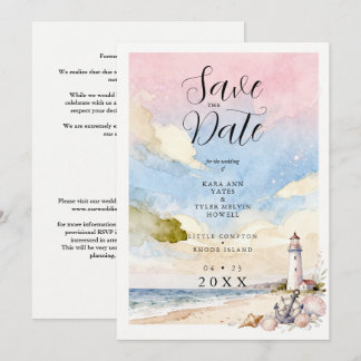 Nautical Anchor & Seashells Coastal Scene Wedding Save The Date