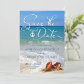 Nautical Anchor Seashells on Beach of Your Photo Save The Date (Staand voorkant)