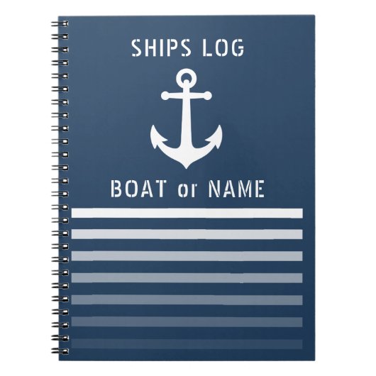 Nautical  Anchor Ship Log Blue Stripe Notitieboek (Voorkant)