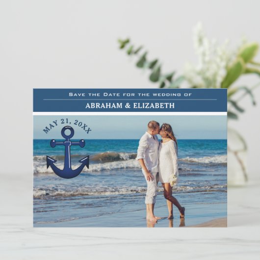 Nautical Anchor Simple Typography Save the Date (Staand voorkant)