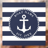 Nautical Anchor Square Navy Blue & White Boat Name Raamsticker (Vel 2)