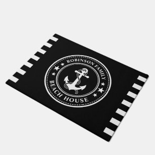 Nautical Anchor Stars Family Beach House Black Deurmat