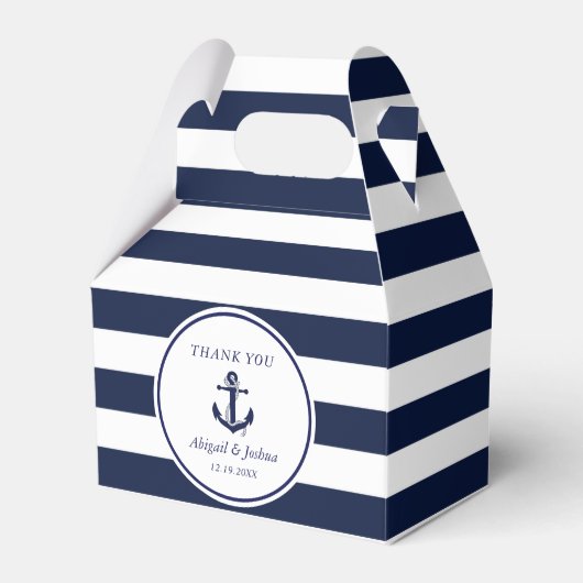 Nautical Anchor Striped Wedding Custom Favor Bedankdoosjes (Voorkant Zijde)