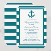 Nautical Anchor Turquoise Stripe Engagement Party Kaart (Voorkant / Achterkant)