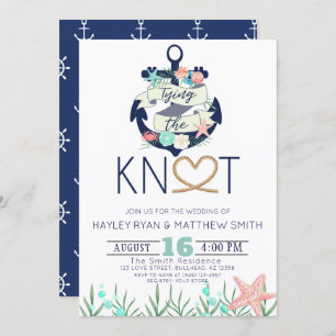 Nautical Anchor Tying the Knot Wedding Invitation Kaart