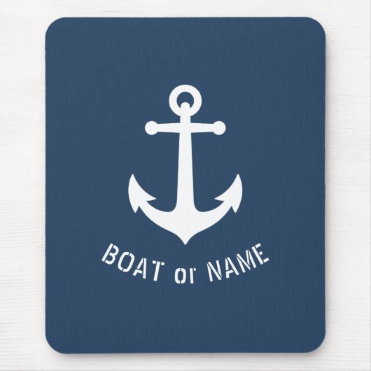 Nautical  Anchor Uw Bot of Naam Blauw Muismat (Voorkant)