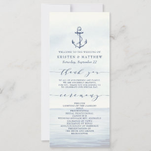 Nautical Anchor Waterverf Ocean Wedding Programme