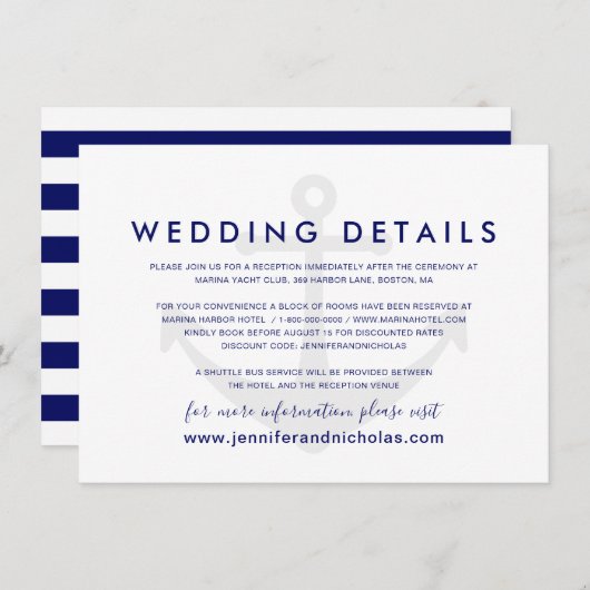 Nautical Anchor Weddenschap Details Enclosure Card Informatiekaartje (Voorkant / Achterkant)