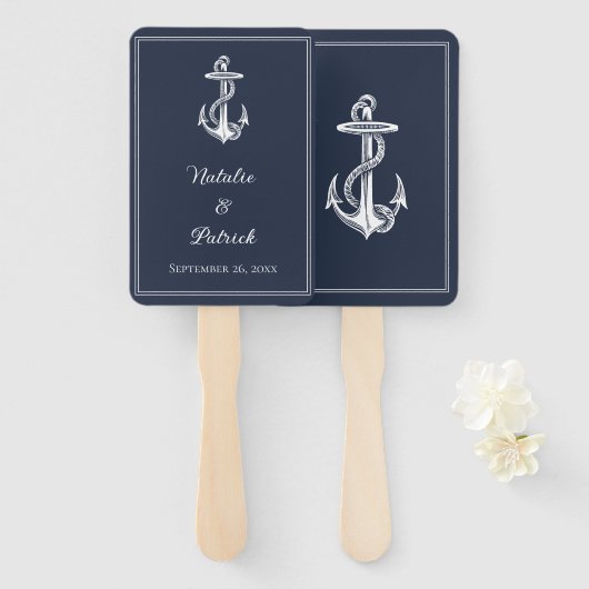 Nautical Anchor Wedding Hand Fans Handwaaier (Voorkant en achterkant)
