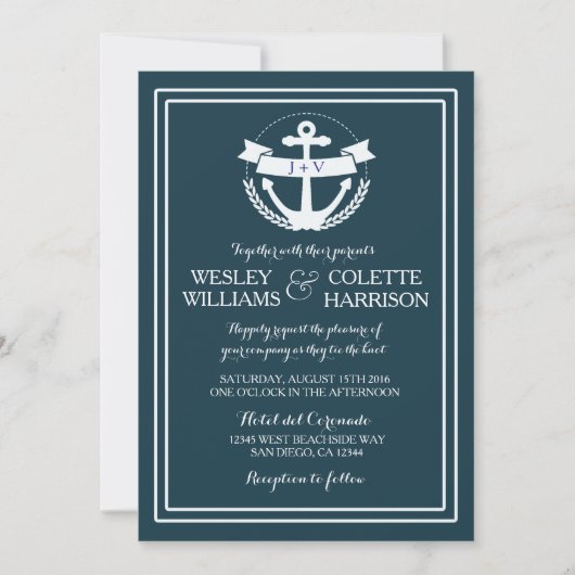 Nautical Anchor Wedding Invitation Kaart (Voorkant)