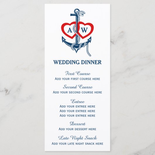 Nautical anchor Wedding sjabloon menu (Voorkant)