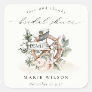 Nautical Anchor Wheel Leafy Florence Vrijgezellenf Vierkante Sticker
