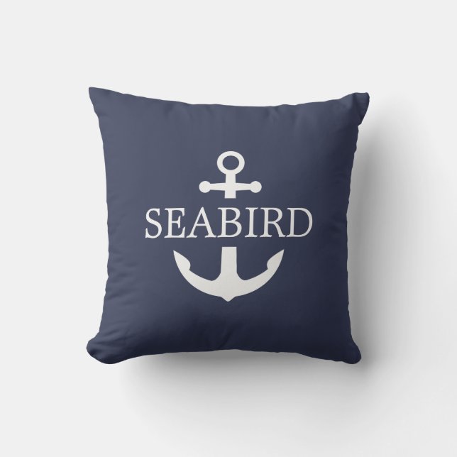Nautical Anchor White en Navy Blue. Aangepaste boo Buitenkussen (Voorkant)