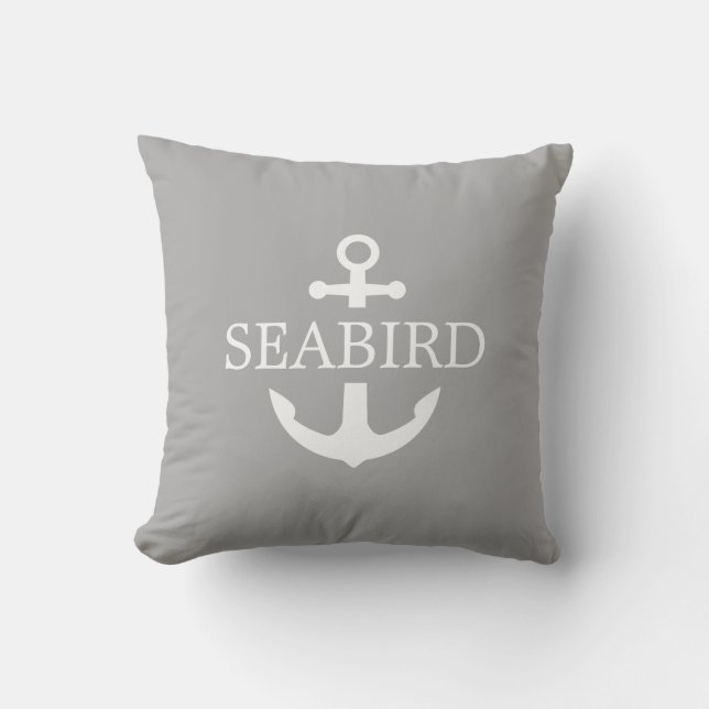 Nautical Anchor White op Warm Grey. Aangepaste boo Buitenkussen (Voorkant)