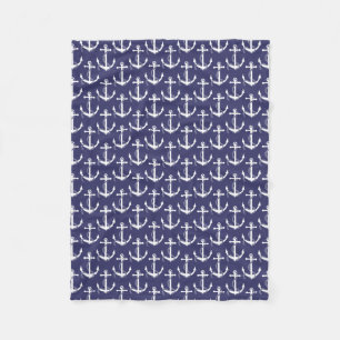 Nautical Anchors Aweigh Navy Fleece Deken