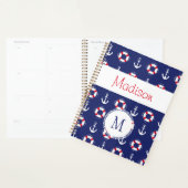 Nautical Anchors Navy Red Trendy Monogram Planner (Display)