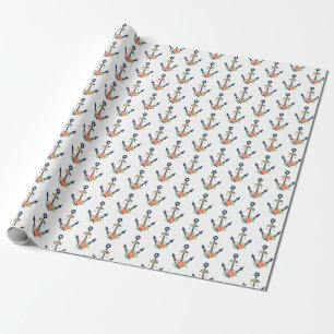 Nautical Anker Bloemen Meisje Baby Shower Feest Cadeaupapier