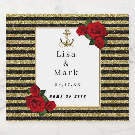 Nautical Anker Goud Zwart Strepen Bier Labels Bier Etiket (Enkel label)