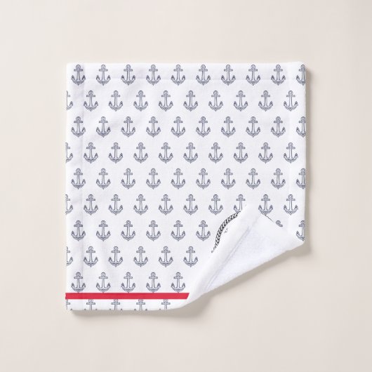 Nautical Anker Navy Blauw Wit Rood Strepen Bad Handdoek (Wasdoekje)