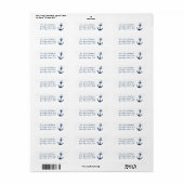Nautical Anker Navy Blue Adres Sticker Label (Full Sheet)