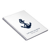 Nautical Anker Navy Blue Bootnaam Captain Log Notitieboek (Rechterzijde)