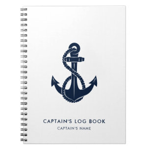 Nautical Anker Navy Blue Bootnaam Captain Log Notitieboek